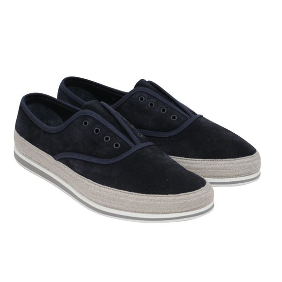Prada Mens Espadrille Sneakers US8.5 UK7.5 Blue Grey Suede Slip On St Tropez - Picture 1 of 11